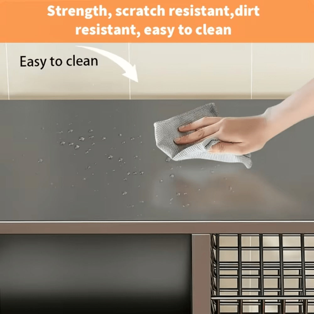 Estantes de cocina verticales ajustables, estantes abiertos de cuatro niveles con tres cestas de malla metálica, estantes de almacenamiento con poleas, estantes de organización de almacenamiento de cocina de gran capacidad, adecuados para cocinas, salas d