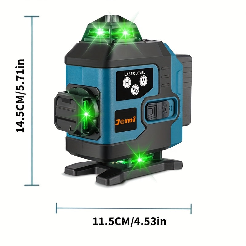 Nivel láser | Nivel Láser de 16 Líneas Jemi Tool 360 Autonivelante, Tamaño de Bolsillo 4X360 Línea Cruzada Verde, Herramienta de Nivel Láser para