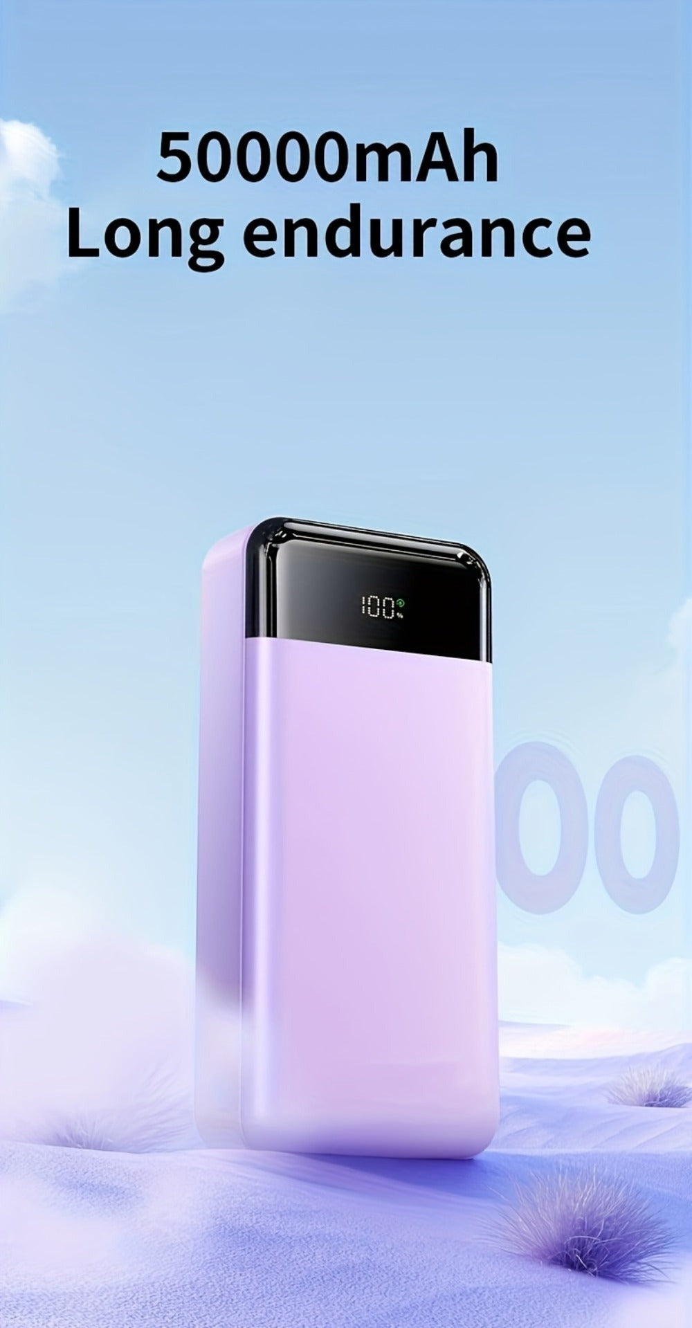 Power Bank de Gran Capacidad de 50000mAh con Pantalla LED de Energía y Carga Rápida de 22.5W - Luz para Camping al Aire Libre, Adecuado para iPhone, Android y Dispositivos Digitales, Regalo de Vacaciones