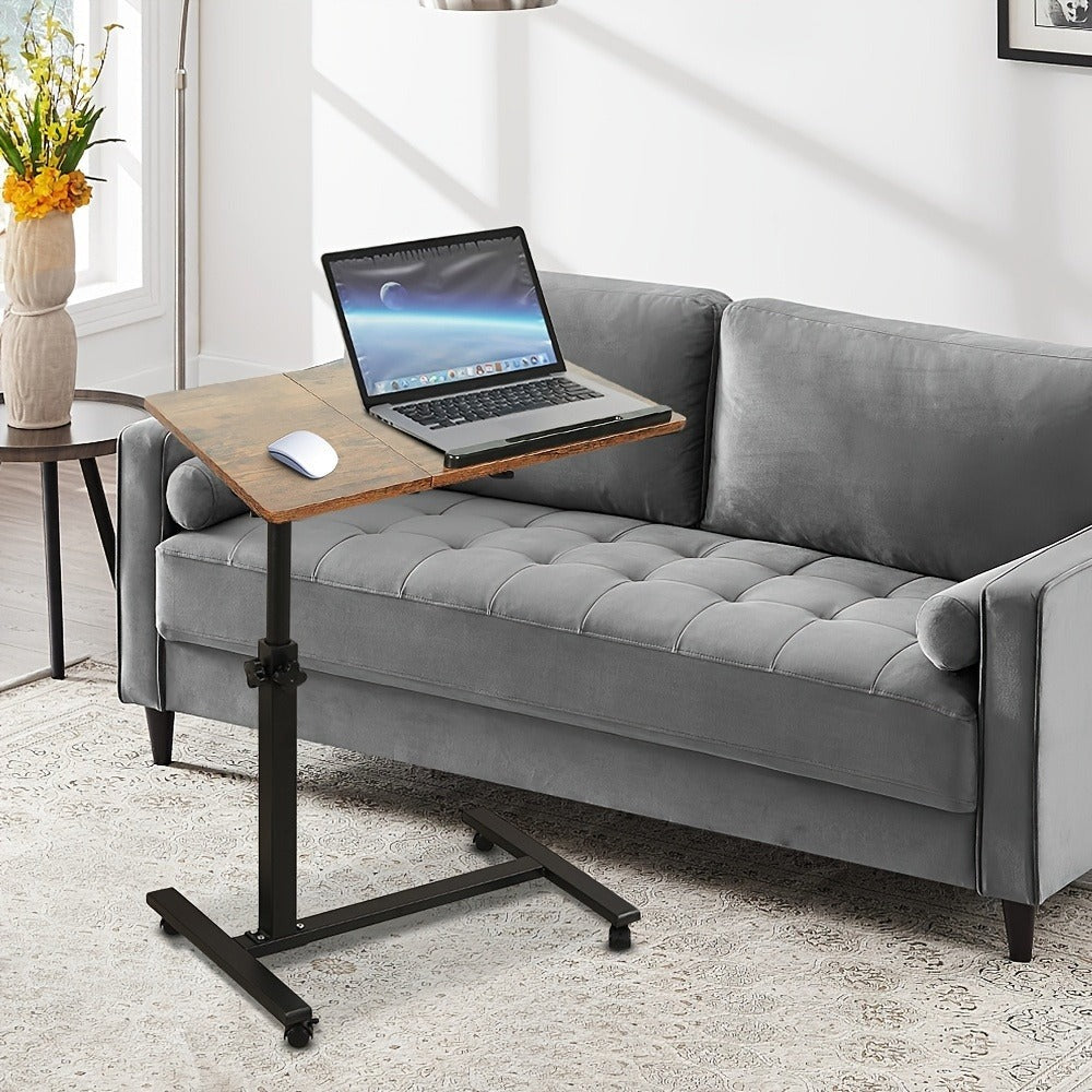 Escritorio Ajustable para Laptop, 60 X 34.5 X 58-90 Cm, Mesa Plegable para Cama, Mesa de Sofá con Ruedas, Soporte Elevable para Laptop Giratorio 360 Grados, Escritorio de Madera para Sofá y Laptop