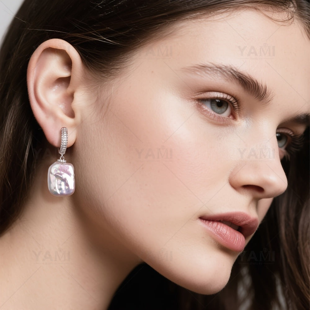 YAMI Aretes para Mujer: Perlas Barrocas Blancas/Rosas, Aretes Hipoalergénicos, Aretes de Gancho de Perlas Cultivadas Naturales de Plata 925, Regalos de Joyería, Regalos de Cumpleaños, Regalos de Navidad