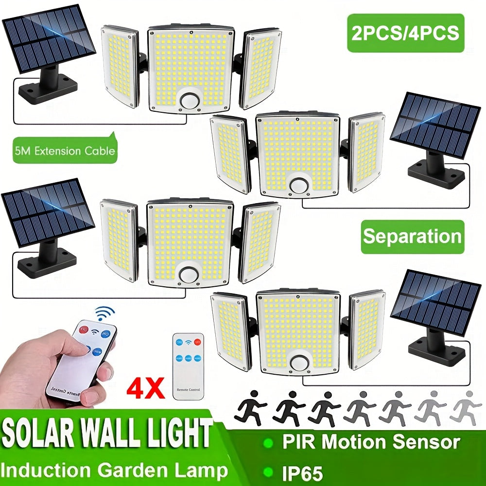 Luz solar LED con sensor de movimiento 4pcs | Para jardín, patio, garaje y seguridad exterior