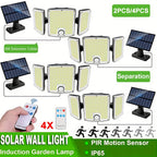 Luz solar LED con sensor de movimiento 4pcs | Para jardín, patio, garaje y seguridad exterior