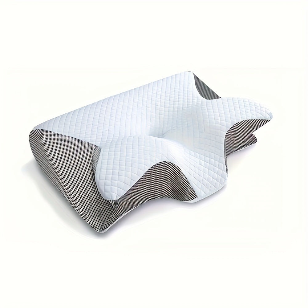Almohada Ergonómica para Cuello para Personas que Duermen de Lado, Boca Arriba y Boca Abajo - Diseño Contorneado, Soporte Suave pero Firme, Negro con Relajación de Hombros Texturizada Blanca, Construcción Sólida, Soporte Cómodo para el Cuello | Reposacabe