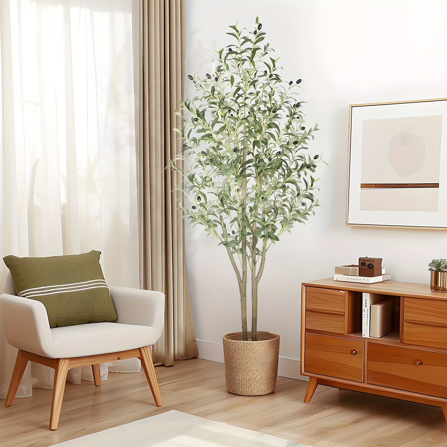 Árboles de olivo artificiales de 120/150/180/210 cm - Plantas de seda sintética con troncos de madera natural y frutos realistas, ideales para hogares, oficinas y salas de estar