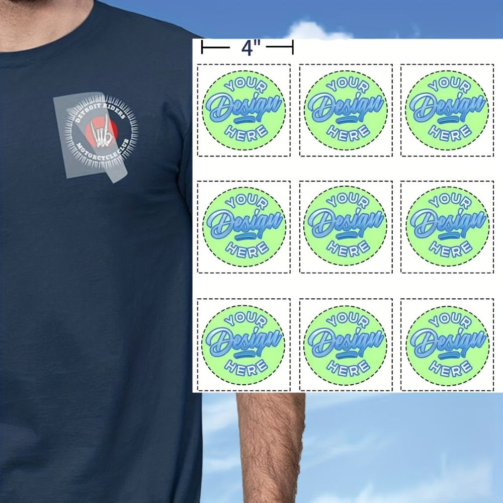 Pegatinas de transferencia de calor personalizadas para ropa, con tu logo en un tamaño de 10.16X10.16 cm, perfectas para diseños en el pecho de camisetas