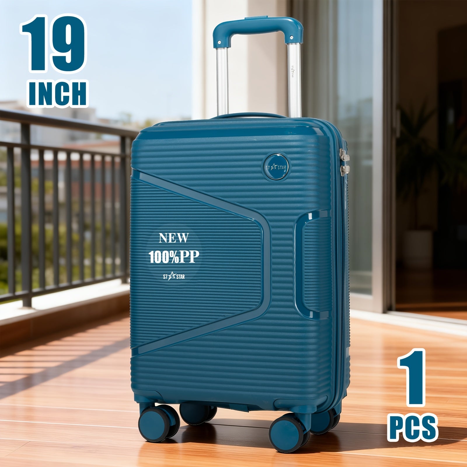 Equipaje de mano de 19 pulgadas, 8 colores, material PP 100% resistente y anti-presión, cerradura de contraseña Trinity y ruedas giratorias de 360°, cremallera protectora suave, asa elástica, se ajusta al compartimento superior del avión
