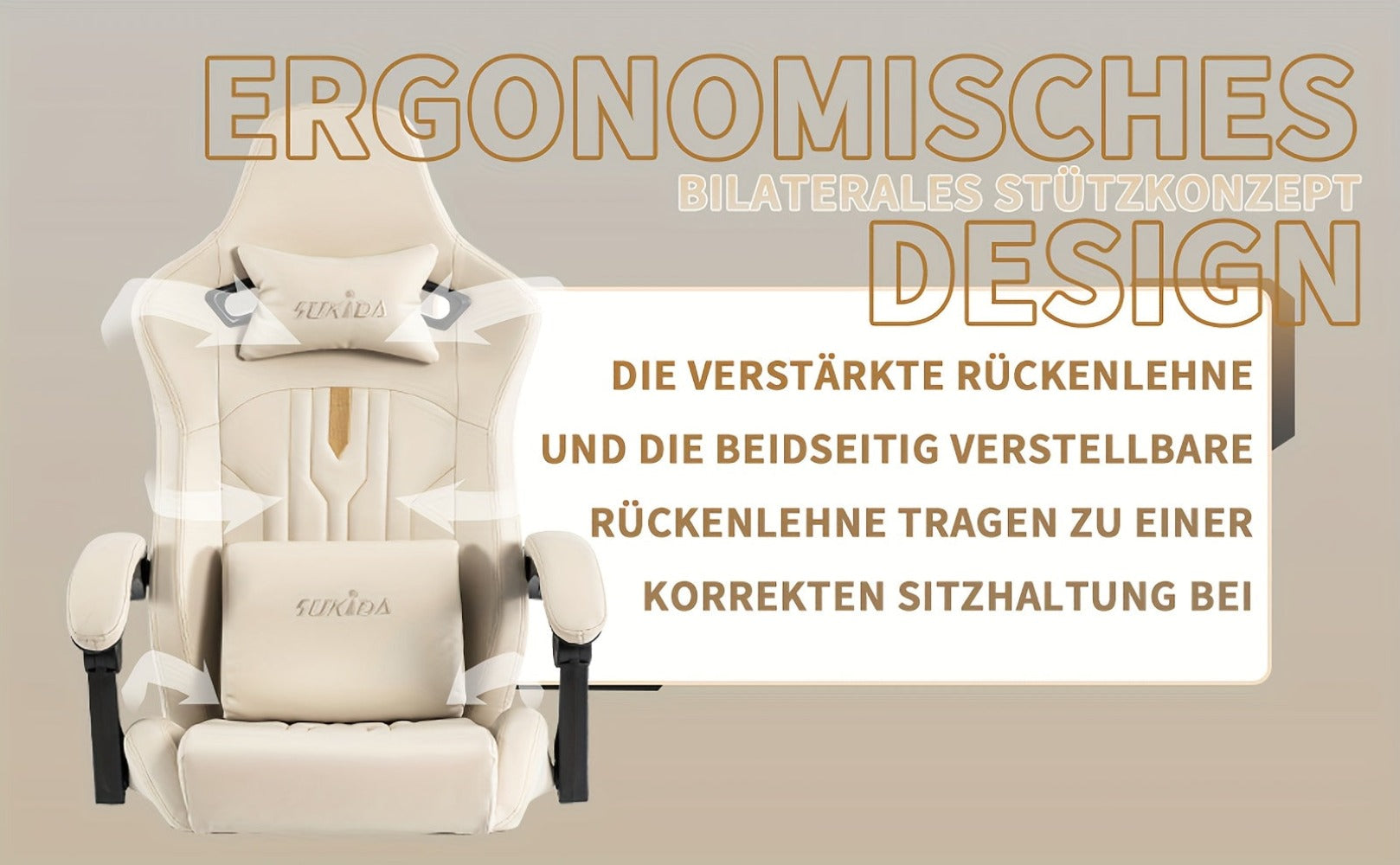Silla de Juego y Oficina, Silla de Computadora con Reposapiés, Reposacabezas y Soporte Lumbar, Silla Ergonómica, Silla Giratoria y Ajustable en Altura, Opciones en Gris, Beige, , Marrón y Verde