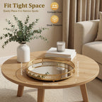 Bandeja redonda de cristal dorado con espejo y compartimentos de cristal - Bandeja de servir decorativa adecuada para tocador, estante de baño, expositor de perfumes, marco de espejo para encimera, almacenamiento de cómoda - Cristal elegante