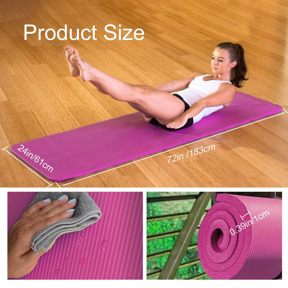 Esterilla de Yoga y Pilates 10mm Mat Antideslizante Con Correa y Bolsa de Transporte 183mm x 61mm Colchoneta Gruesa y Plegable Hombre/Mujer - Gimnasia, Fitness y Ejercicios - Gimnasio en Casa