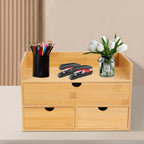 Organizador de escritorio, Organizador de escritorio de bambú con cajón, Caja de escritorio de bambú, Adecuado para guardar diversas cosas de necesidades diarias en habitaciones, oficinas, etc. (3 cajones)