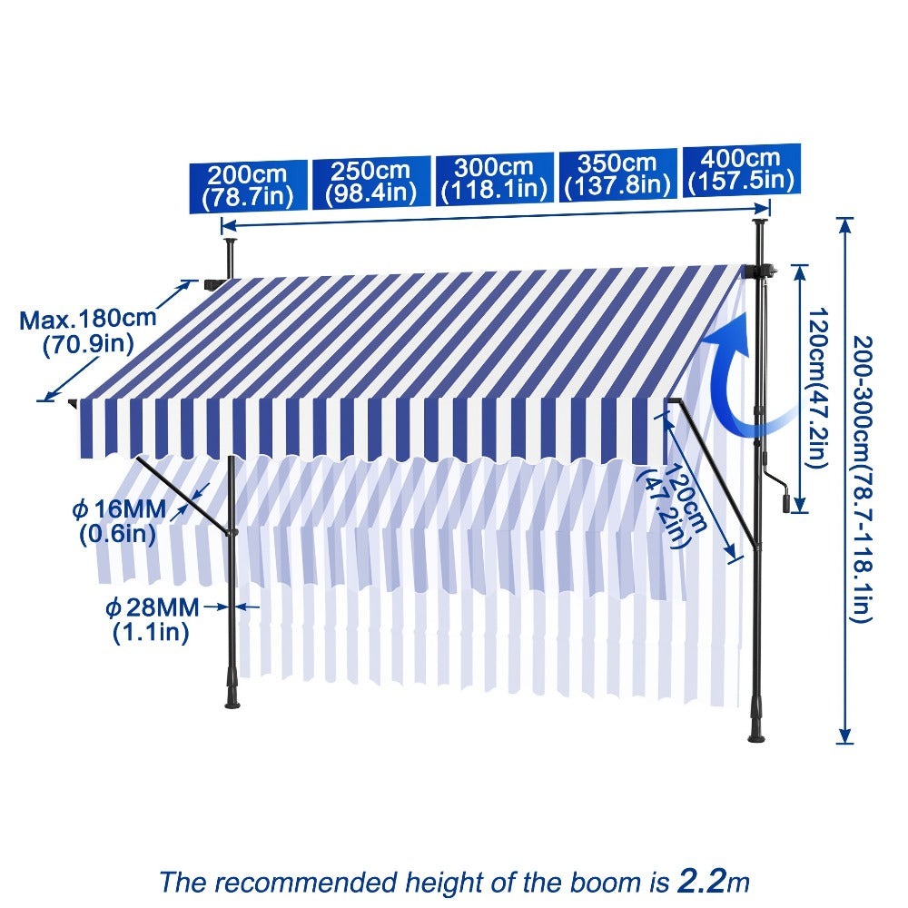 Funda para toldo de balcón con abrazadera, cubierta para toldo de balcón con manivela, sin perforación, altura ajustable para balcón y jardín