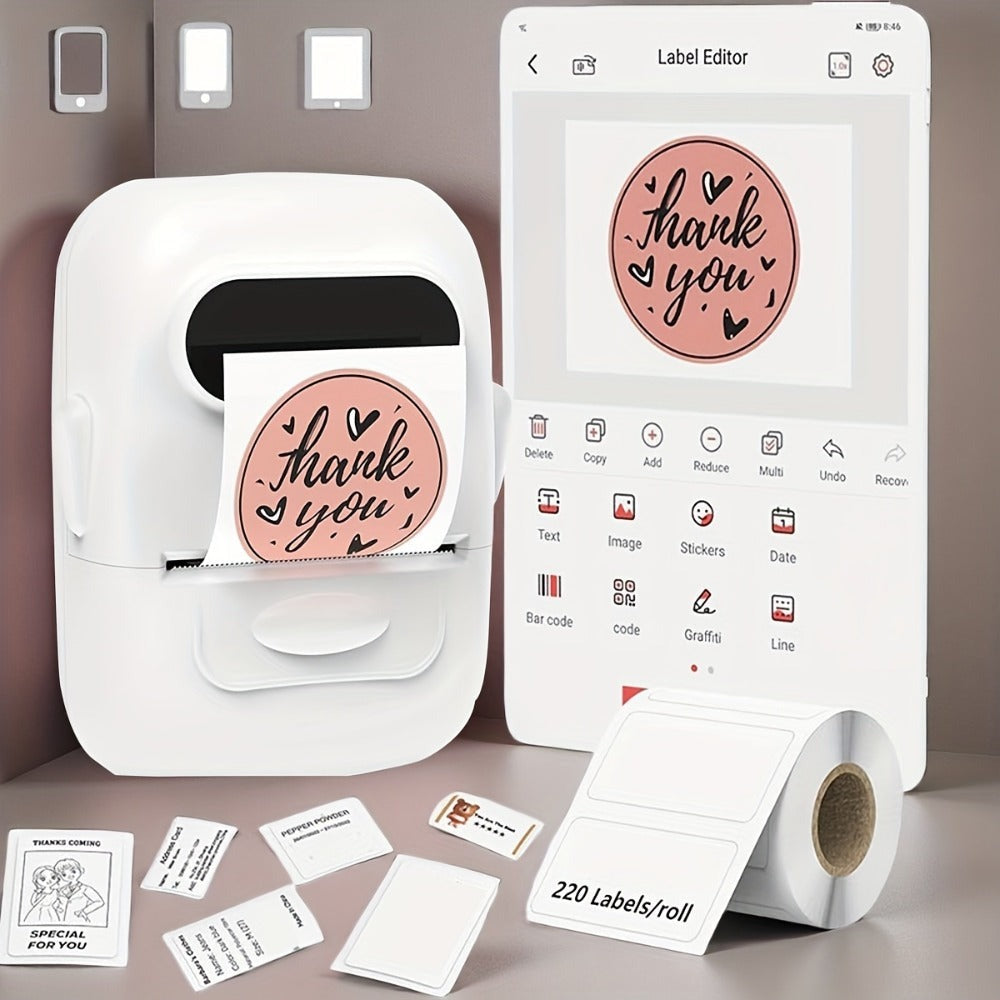 Impresora Portátil de Etiquetas Térmicas para Códigos de Barras, Ropa, Joyería, Venta al Detalle y Snacks, Compatible con Android, IOS, Windows, Incluye 1 Rollo de Etiquetas de 40 × 30 mm, No Requiere Tinta
