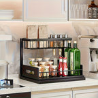 1 estante ajustable para debajo del fregadero, un estante extraíble de metal diseñado para ahorrar espacio con un organizador de doble capa para gabinetes de cocina, perfecto para organizar y despejar tu área de fregadero. Este estante de cocina moderno c