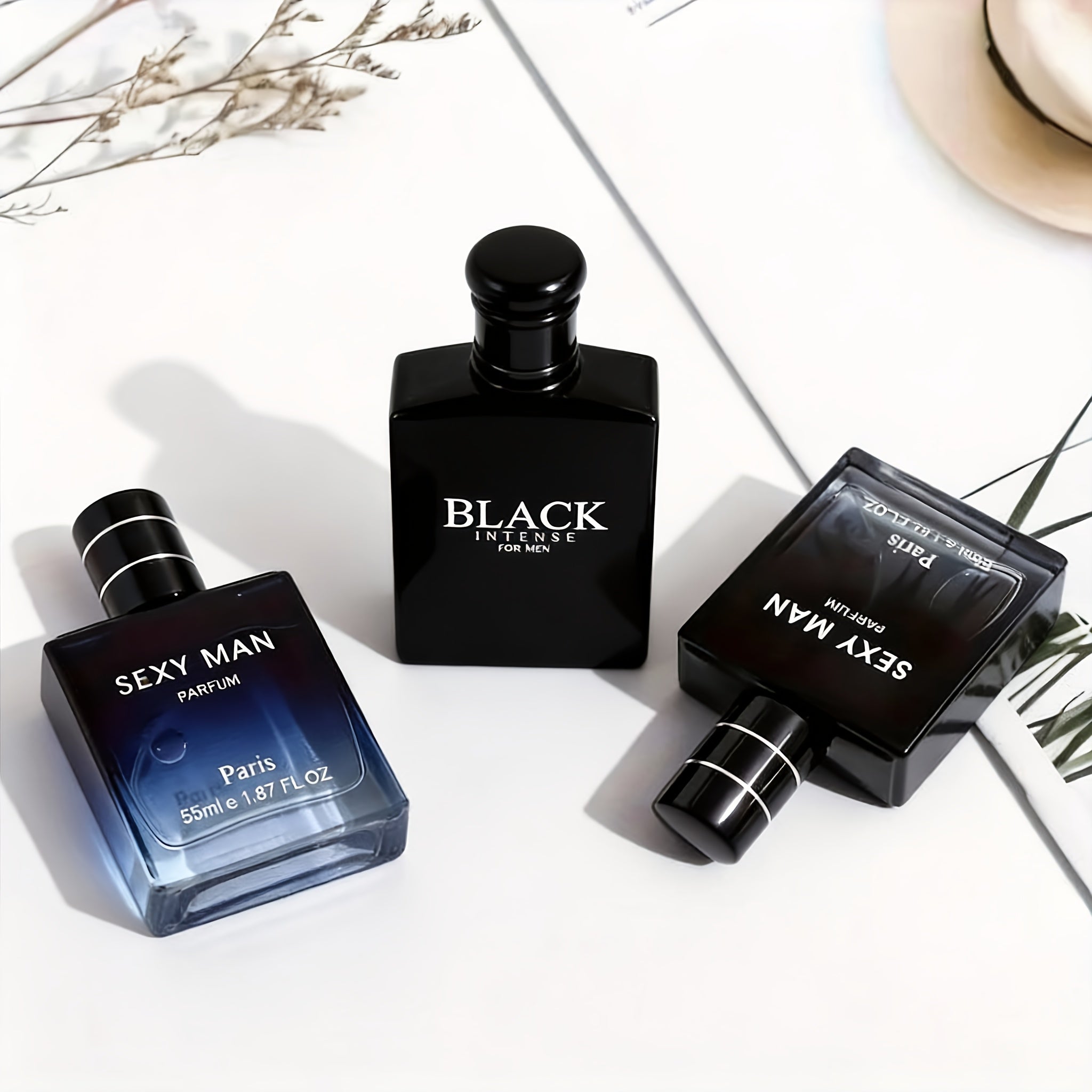 Set de Perfume para Hombre de 2 Unidades, Gran Capacidad de 5.24 FL.OZ, 2 Opciones (Negro y Azul) | Sexy Man Eau De Parfum, Fragancia Fresca, Amaderada y Oriental, Fresca y Sofisticada | Ideal para Regalos de Vacaciones y Uso Personal