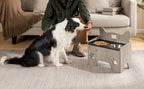 Comedero Elevado para Mascotas con Dos Tazas de Acero Inoxidable, Diseñado para Evitar Derrames, Apto para Perros de Todo Tamaño, con un Diseño Vintage Marrón y Negro