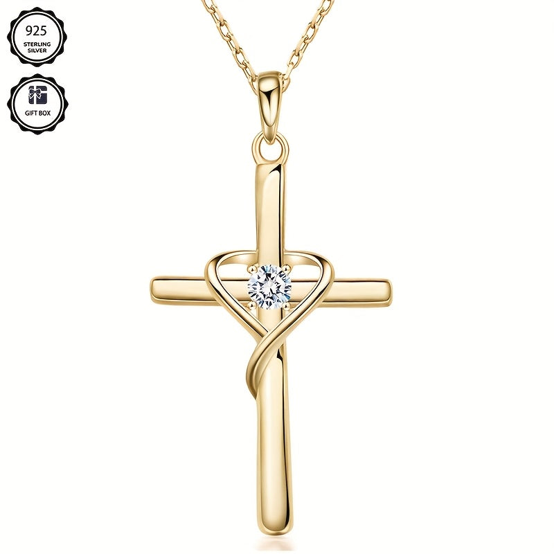 Esta elegante collar de cruz cuenta con plata de 925 y circonita dorada, lo que la hace ideal para el uso diario. Es un maravilloso regalo para mujeres en ocasiones como el Día de San Valentín, Navidad o aniversarios, y viene bellamente empaquetado en una