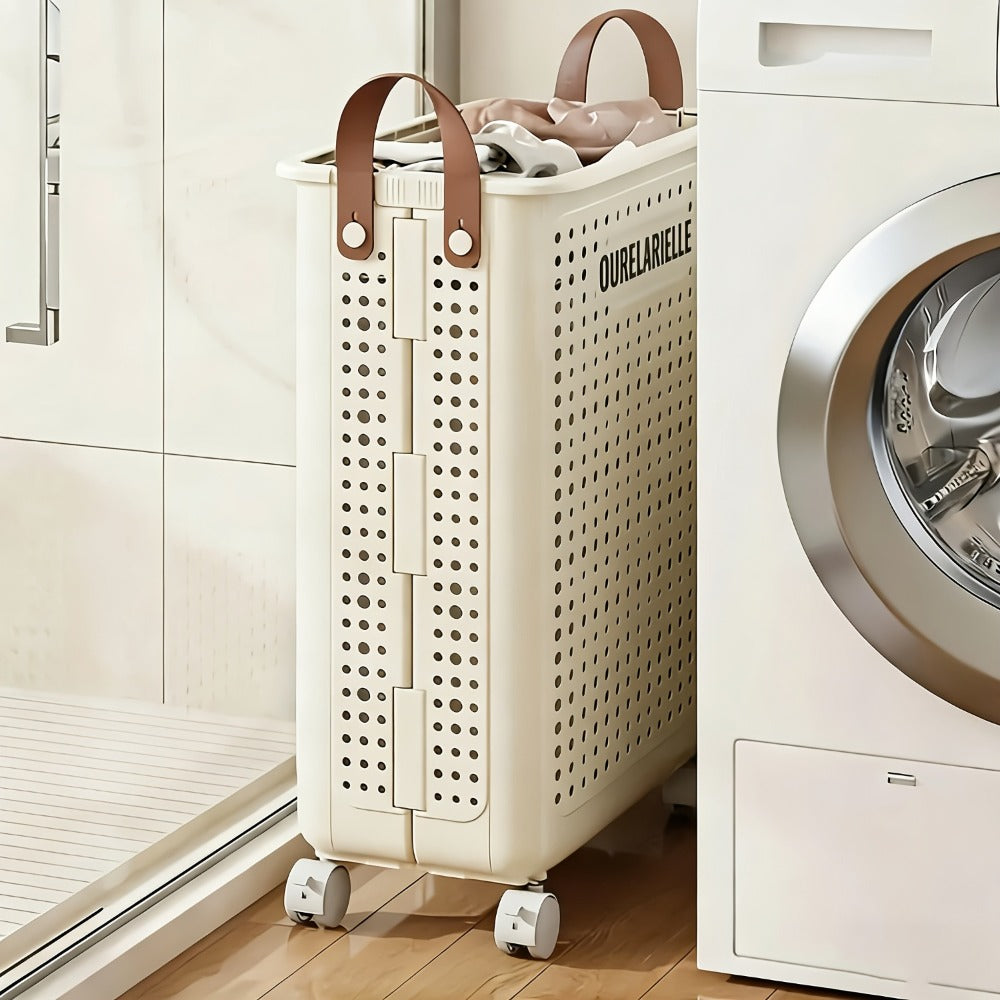 Cesta de Ropa Grande Plegable con Ruedas, Cuero Sintético Color Sólido, Versátil y Portátil para Almacenamiento en Baño y Balcón, 15.8/205GaA, Varios Tamaños Disponibles, Bolsa de Ropa para Lavandería, Cestas de Ropa