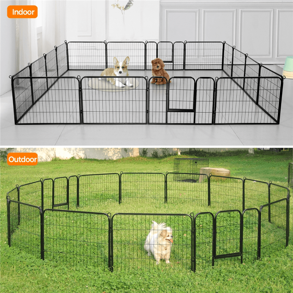 Costoffs Jaula para Perros de 80 x 60 cm con Puerta y Anillos para Piso, Ideal para Uso Interior y Exterior