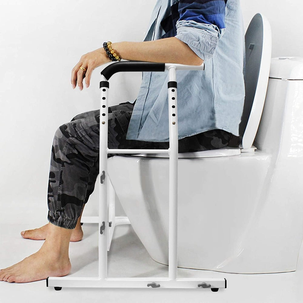 Ayuda para ir al baño de pie, marco de inodoro con cesta de almacenamiento, marco de soporte para inodoro de altura ajustable de 69-79 cm, carga máxima de 200 kg, marco de soporte para inodoro para personas mayores y mujeres embarazadas