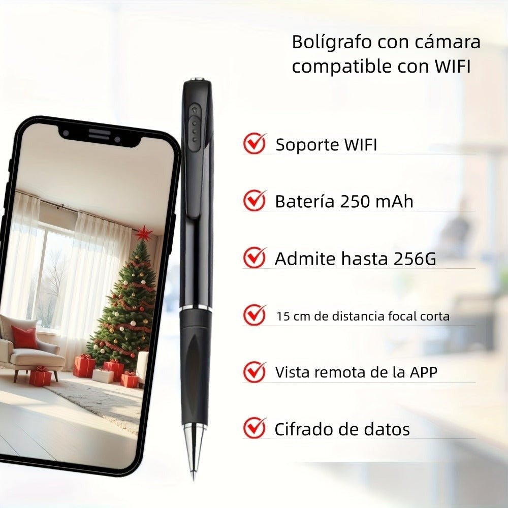 Cámara WIFI en Forma de Bolígrafo con Detección de Movimiento - Cámara 1080P, Dispositivo para Grabación de Exámenes, Lente 100°, Control Remoto por APP, Compatible con Tarjeta de Memoria 256GB y Batería 250mAh