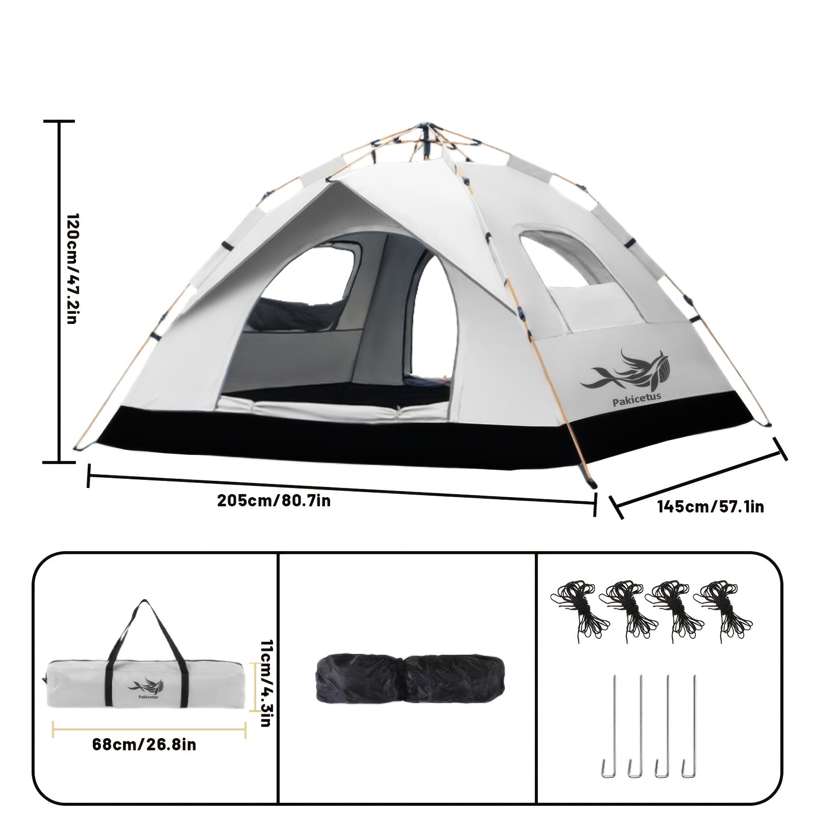 PAKICETUS Tienda de campaña de apertura rápida para exteriores - para 1-2/2-3 personas, para toda estación, mejora de ventilación con doble puerta, tienda de campaña cortavientos ligera gris/amarilla para camping, senderismo, accesorios para campistas, ti