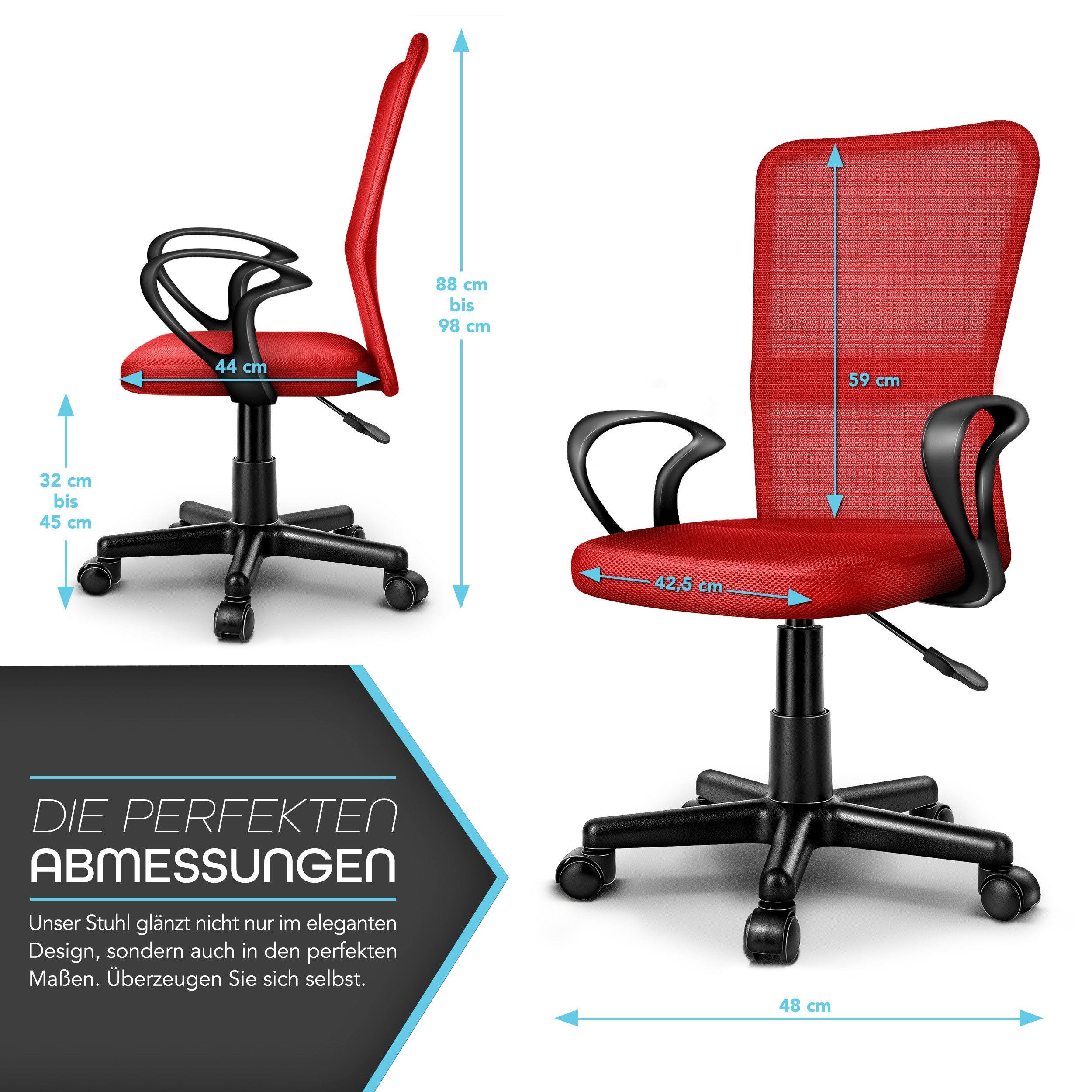 Silla de Oficina TRESKO® con Reposabrazos, Altura Ajustable Continua | Silla Giratoria de Malla Transpirable | Silla de Escritorio con Ruedas de Plástico Ligeras, Superficie Acolchada, Ajuste Ergonómico | Silla de Ordenador Ideal para Oficina en Casa, Hab