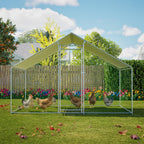 Gallinero 3x2m, Jaula Exterior para Gallinas de Rango Libre, Recinto con Cerradura de Seguridad, Malla Recubierta y Techo de PE, Adecuado para Gallinas, Patos, Conejos y Otros Animales Pequeños