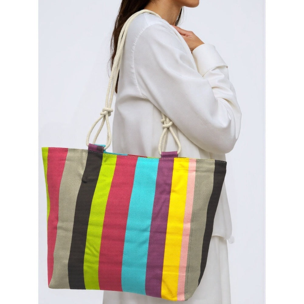TOTE BAG Grande Rayas Multicolor – BOLSO DE PLAYA de Lona con Asas de Cuerda, Capacidad Extra, 6 Colores Disponibles