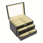 Organizador de gafas de sol, organizador de almacenamiento de gafas de sol, estuche con tapa de cristal para gafas, organizador con cerradura, caja expositora de gafas para mujer y hombre (negro)