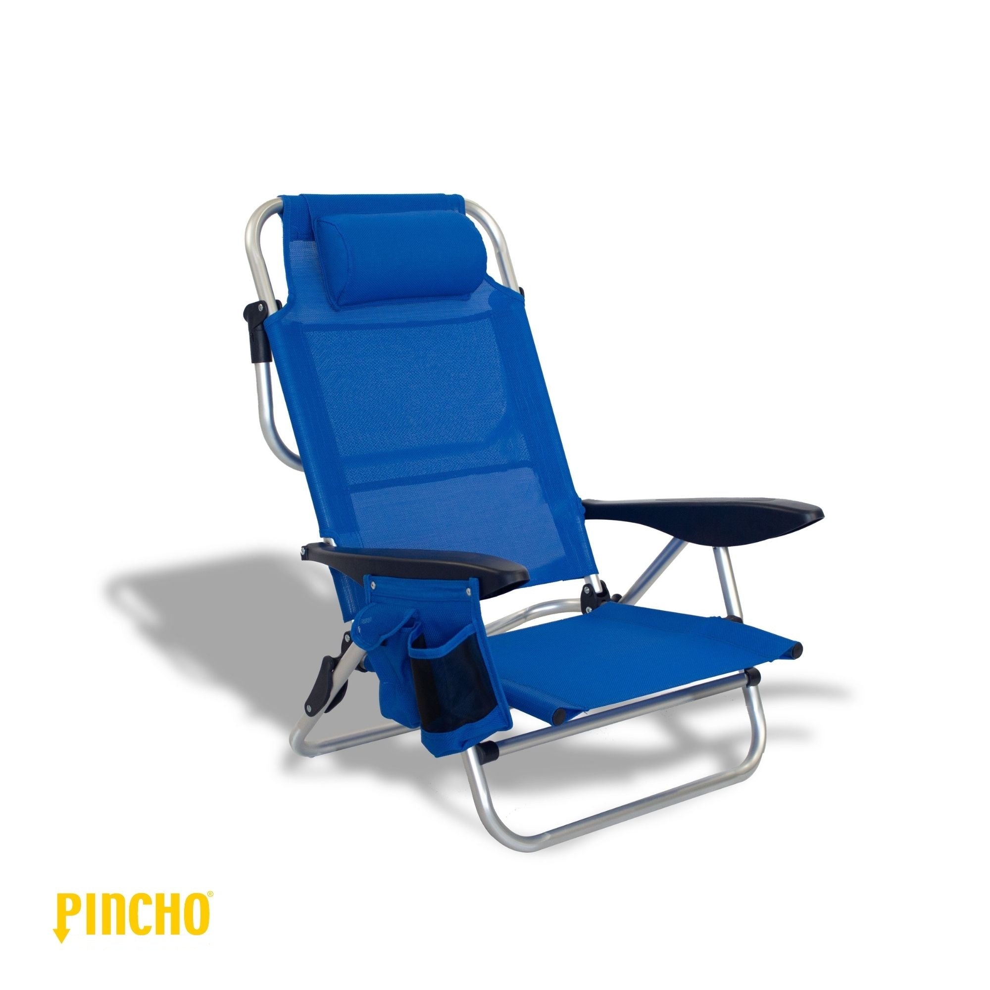 Silla de Playa Plegable Reclinable Aluminio ligera 4 posiciones Respaldo Ajustable bolsillo bebida transporte camping jardin turquesa o azul navy