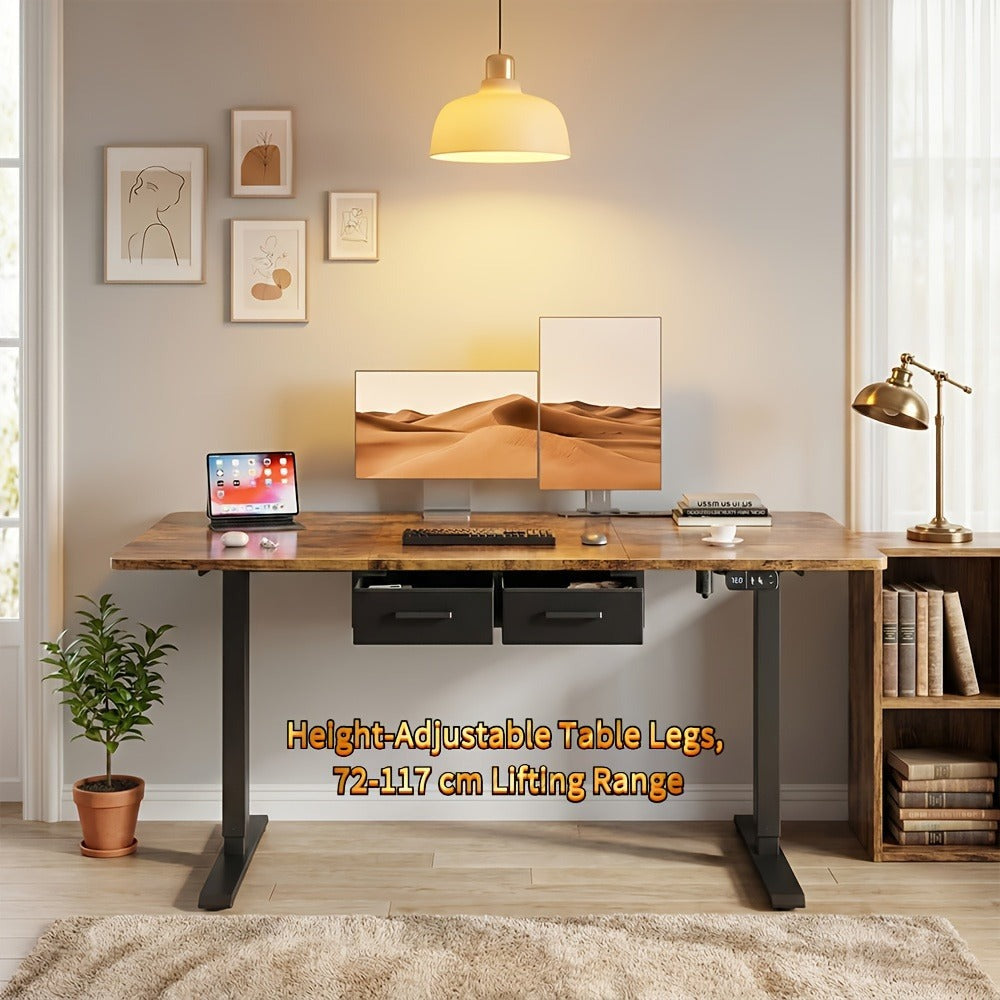 Furnishia Escritorio Eléctrico Elevable con Tomas de Corriente, Escritorio Inteligente con Panel de Memoria y Altura Ajustable con 2 Cajones, Escritorio para Oficina y Estación de Trabajo para Escritura