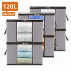 Juego de 6 bolsas de almacenamiento de 60L-90L-120L, bolsas grandes para guardar ropa con cremalleras, asas duraderas y tela gruesa para ropa, ropa de cama, mantas, edredones (gris), almacenamiento debajo de la cama