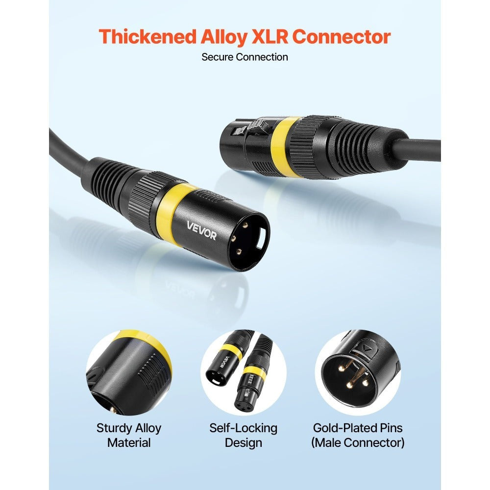 Cable XLR VEVOR 30.48 m, Paquete de 2, Cable DMX Balanceado Blindado Macho a Hembra para Micrófonos, Cable de Altavoz XLR de 3 Pines Chapado en Oro, para Iluminación de Escenario, Micrófonos, Amplificadores, Mezcladores, Sistemas de Altavoces