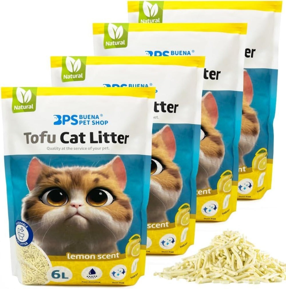 Arena de Tofu para Gatos aglomera 6L - Sin Polvo Fácil de Aglomerar y Controla Olores -y Segura para Gatitos - Pack de 4/8 Bolsas