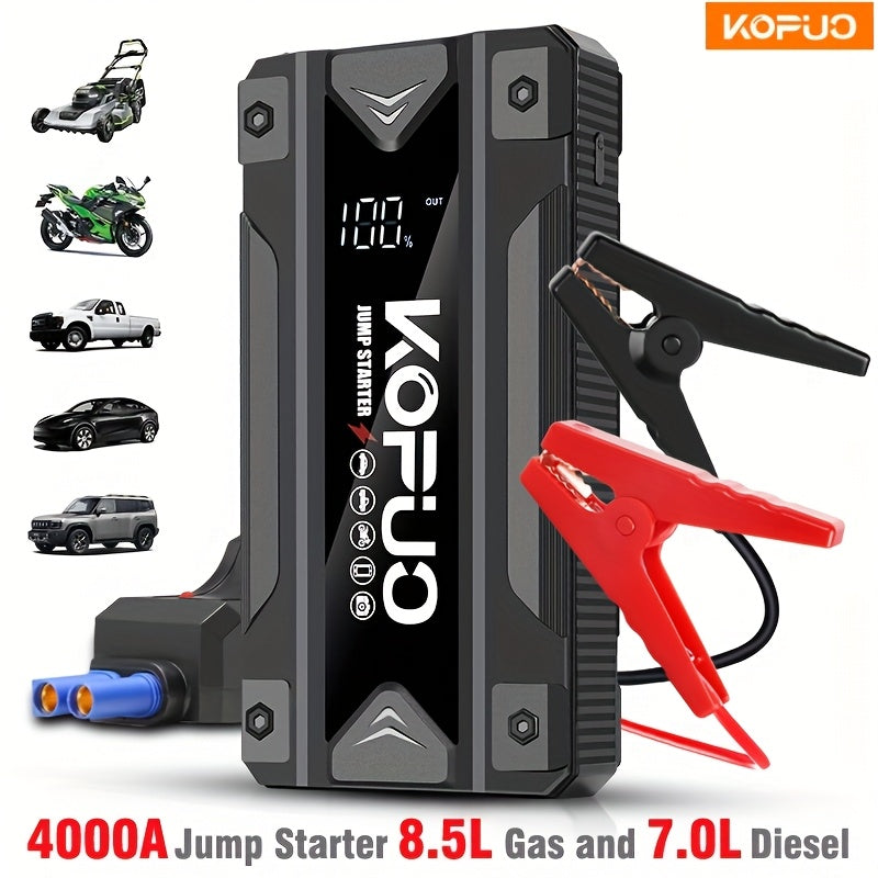 Arrancador de batería de coche KOPUO, arrancador de batería de coche de 3000/4000A para motores de gasolina de hasta 8.5L y diésel de 7.0L, caja de arranque portátil de 12V con USB/banco de energía/salida dual/luce LED, cargador de coche