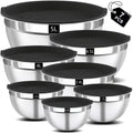 Juego de 7 piezas de ensaladeras prémium de acero inoxidable con tapas, juego de ensaladeras apilables, cuencos duraderos y gruesos, aptos para ensaladas, aptos para lavavajillas y microondas, ideal para Navidad, Hanukkah, Pascua, Acción de Gracias, almac