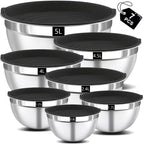 Juego de 7 piezas de ensaladeras prémium de acero inoxidable con tapas, juego de ensaladeras apilables, cuencos duraderos y gruesos, aptos para ensaladas, aptos para lavavajillas y microondas, ideal para Navidad, Hanukkah, Pascua, Acción de Gracias, almac