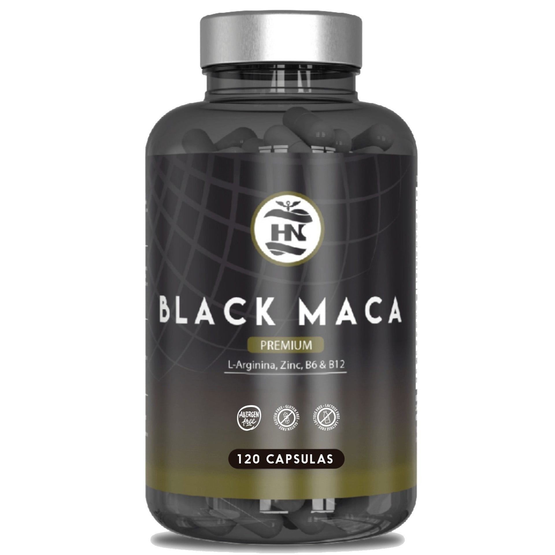 HN - Healthy Nutrition Maca Negra Andina con L-Arginina y Zinc – Suplemento con Vitaminas B6 y B12 – 120 Cápsulas Vegetales
