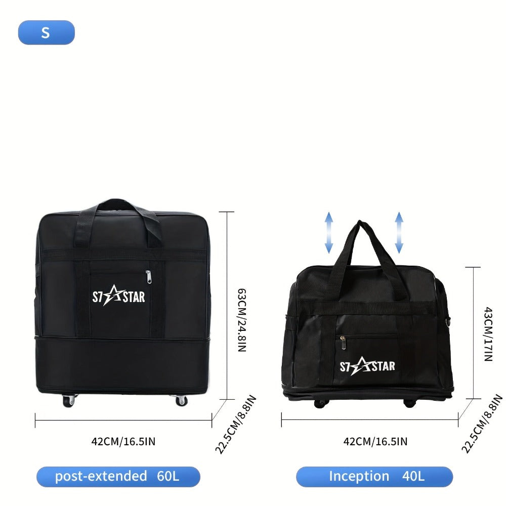 Bolsas de Viaje Extensibles de 4 Tamaños (50/70/100/150L): 3 Capas Ajustables, Ruedas con Rodillo, Plegables para Fácil Almacenamiento. Equilibran Flexibilidad y Portabilidad para Cualquier Viaje