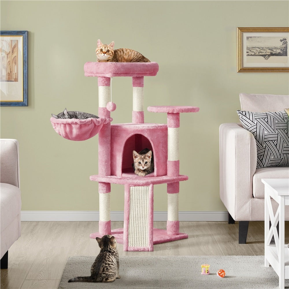 Costoffs Árbol para gatos de 107 cm con plataforma de observación, cueva para gatos, 5 postes de sisal, cueva de descanso, rascador y bola de felpa colgante, mueble para gatos