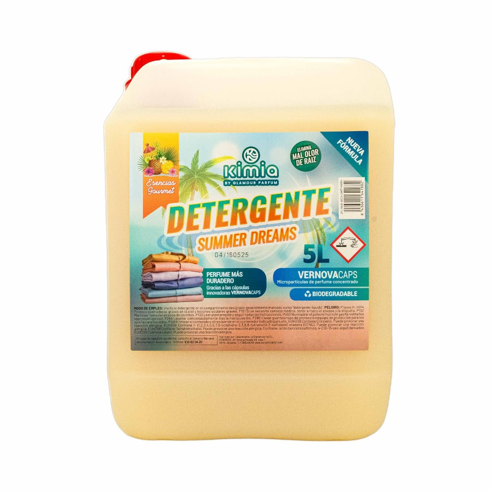 KIMIA - Detergente para Ropa Summer Dreams 5L | con Microcápsulas Perfumantes | Quitamanchas | Adecuado para Ropa Blanca y de Color | Fragancia Intensa | Para Todo Tipo de Tejidos | Limpieza Profunda