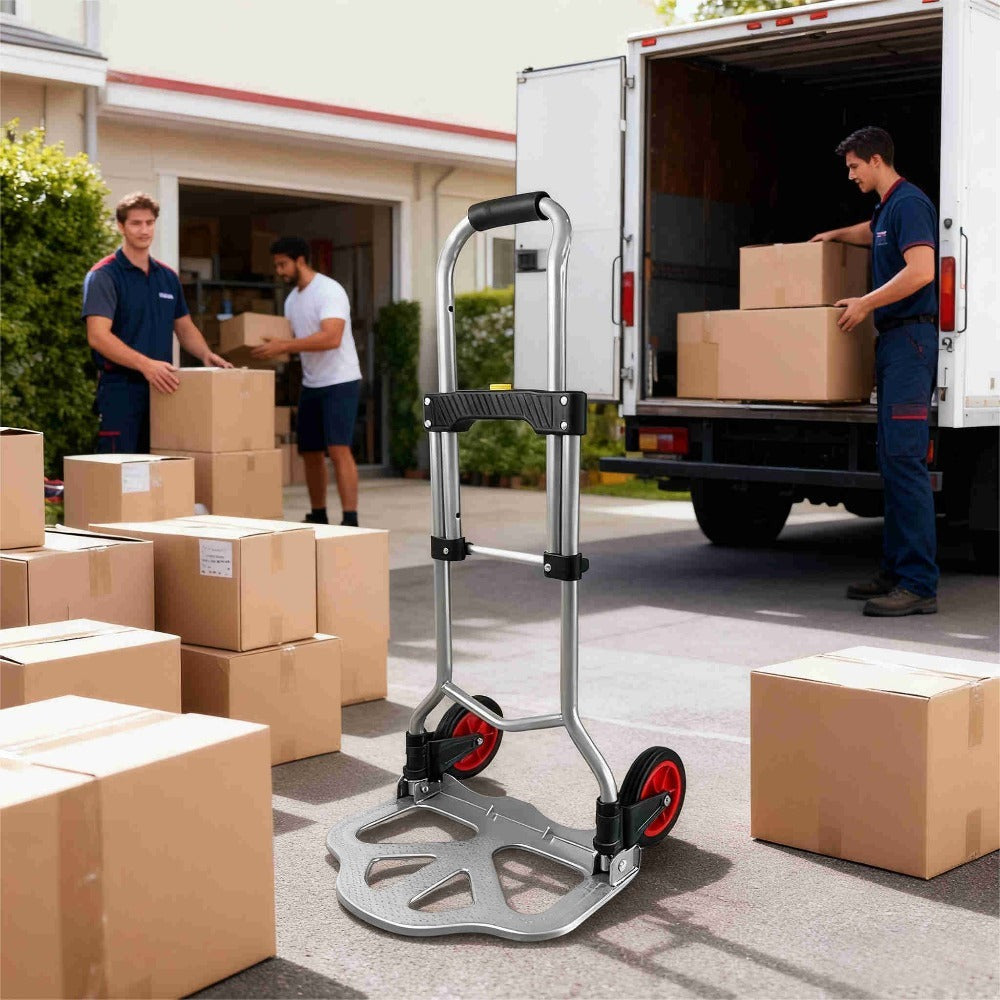 Carretilla de mano plegable, carrito de mudanzas, carretilla con área de carga antideslizante y altura de mango ajustable, carga máxima de 80 kg