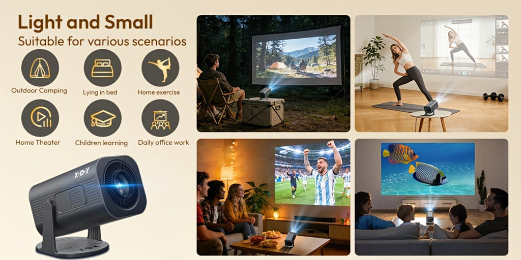 LUXVYN 2026 Proyector Portátil, con Android 11, Dual Wifi6, Brillo de 340ANSI, Local 1280X720P HD, Soporte 4K, Bajo Ruido, Ángulo de Proyección Flexible de 180°, Mini Proyector de Cine en Casa
