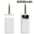 Batería Externa de 80000mAh/100000mAh, Carga Súper Rápida de 22.5W, Batería de Gran Capacidad, Pantalla Digital Inteligente, Cordón de Cuero, Luz LED para Camping al Aire Libre, Fuente de Energía de Respaldo para Viajes, Adecuada para Teléfonos, Dispositi