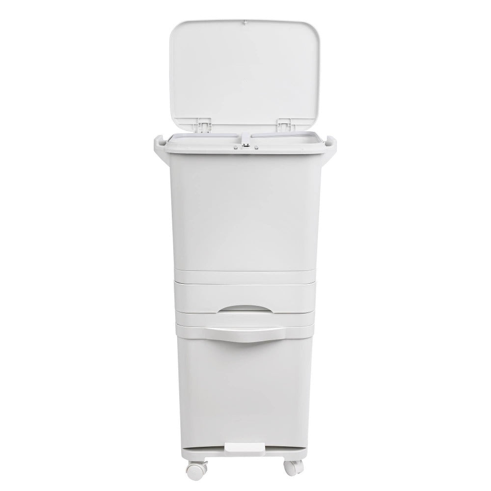 Papelera de reciclaje de clasificación selectiva con pedal. ruedas y asa de doble 38/42L