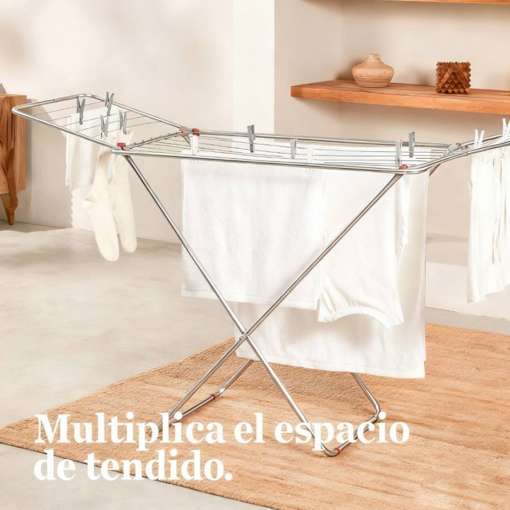 tendedero Plegable metálico, 20 Metros Espacio de tendido, Soporte para Tender Ropa, Patas Antideslizantes (Plateado, 52 x 102cm)