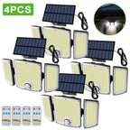 Luz solar LED con sensor de movimiento 4pcs | Para jardín, patio, garaje y seguridad exterior