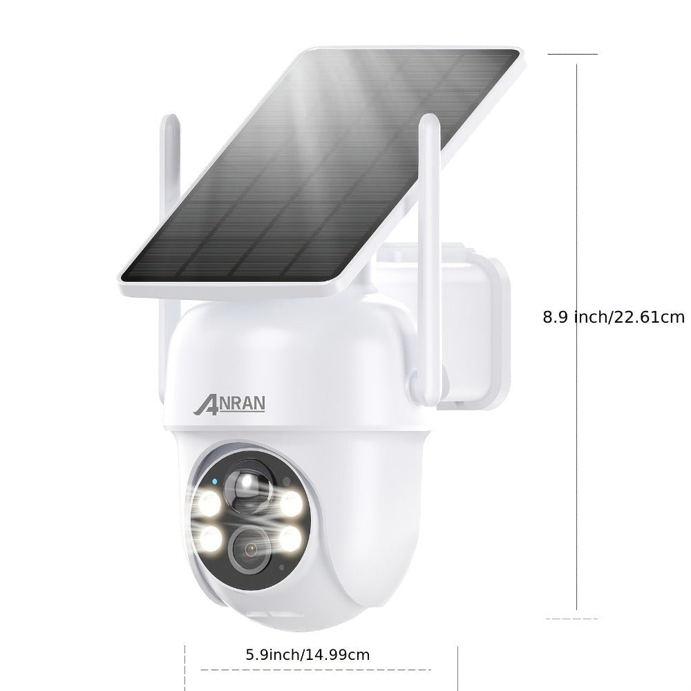 Cámaras Exteriores Inalámbricas ANRAN 3MP con Panel Solar Autónomo, Foco para Iluminación en Condiciones de Oscuridad, Movimiento Panorámico de 355° y Función de Inclinación de 90° para Vigilancia Ajustable, Sistema de Detección de Humanos PIR para Detecc