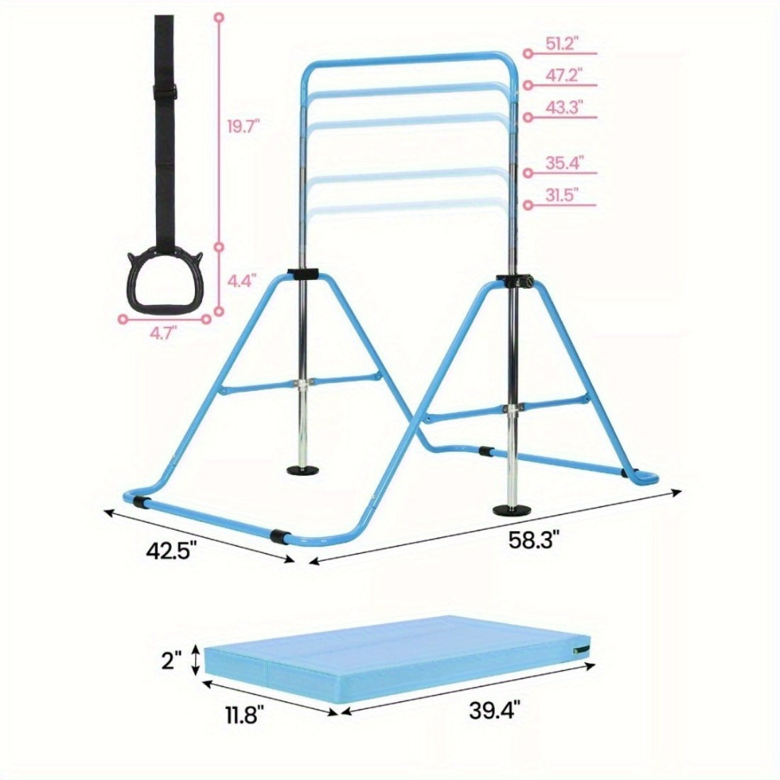 Barra de gimnasia ajustable para entrenamiento en casa, completa con agarres, muñequeras, clavos de suelo y una alfombra de ejercicios